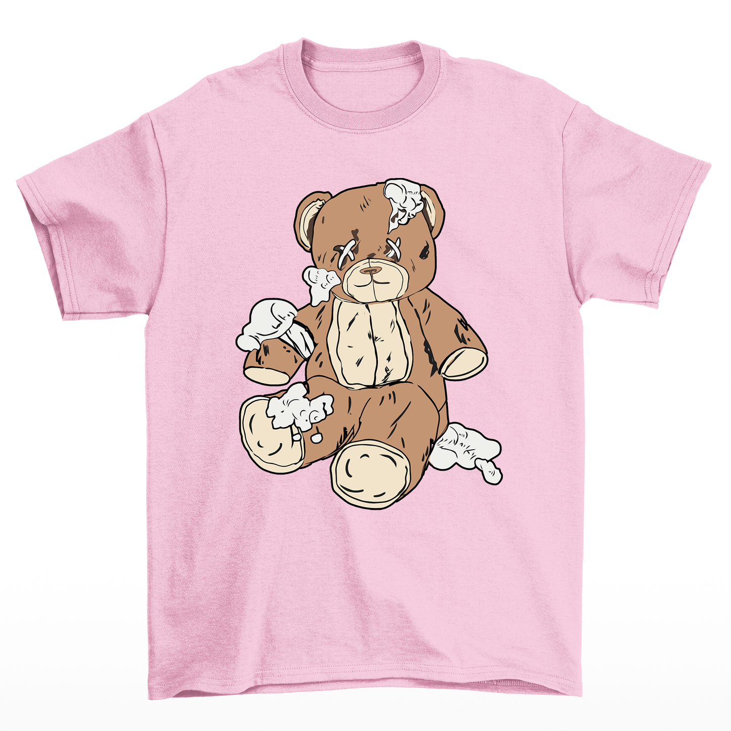 Camiseta Básica rosa bebê Com Estampa Ursinho Rasgado