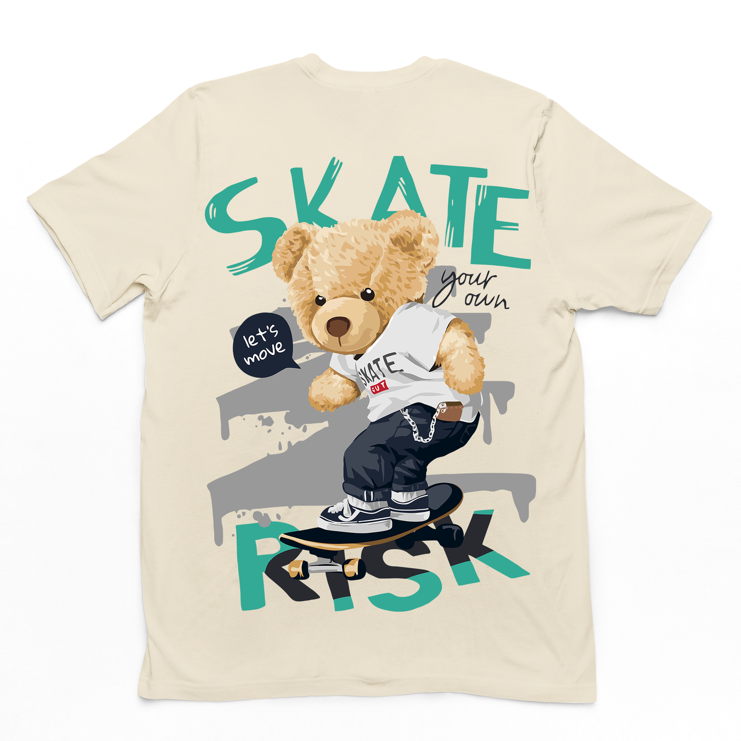 Camiseta Básica Urso no Skate com Estilo Street - Pérola