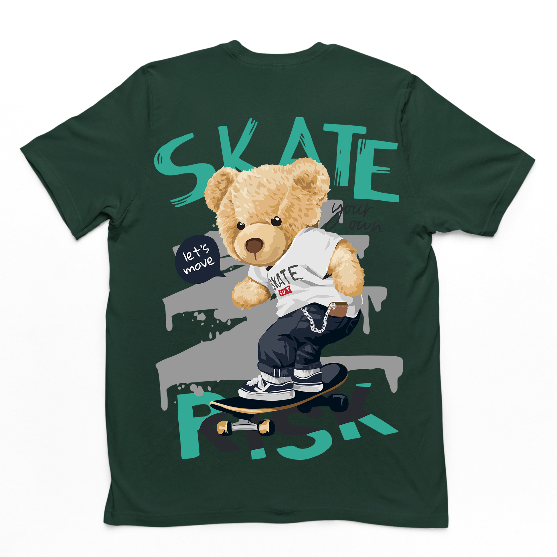 Camiseta Básica Urso no Skate com Estilo Street - Verde