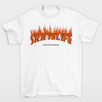 Camiseta Básica Skatelife com Fogo Street- Branco