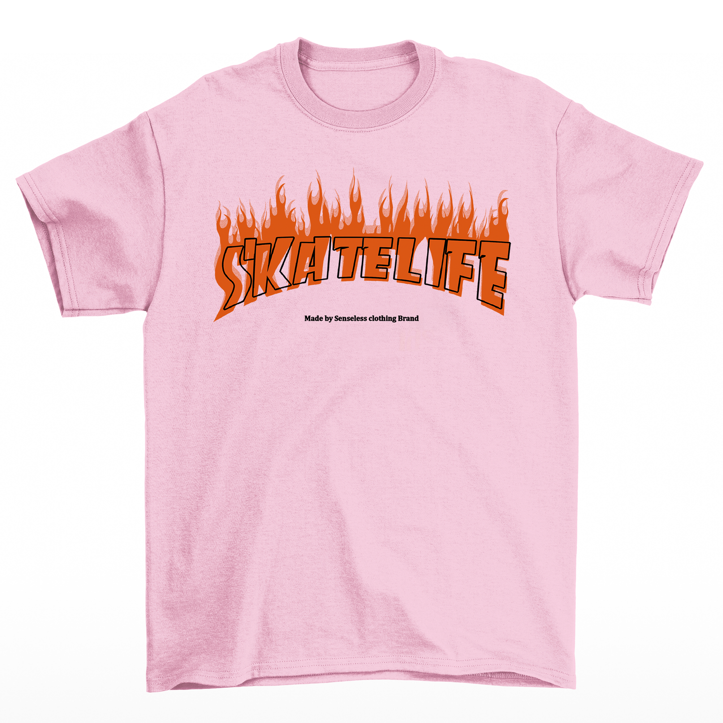 Camiseta Básica Skatelife com Fogo Street- Rosa bebe