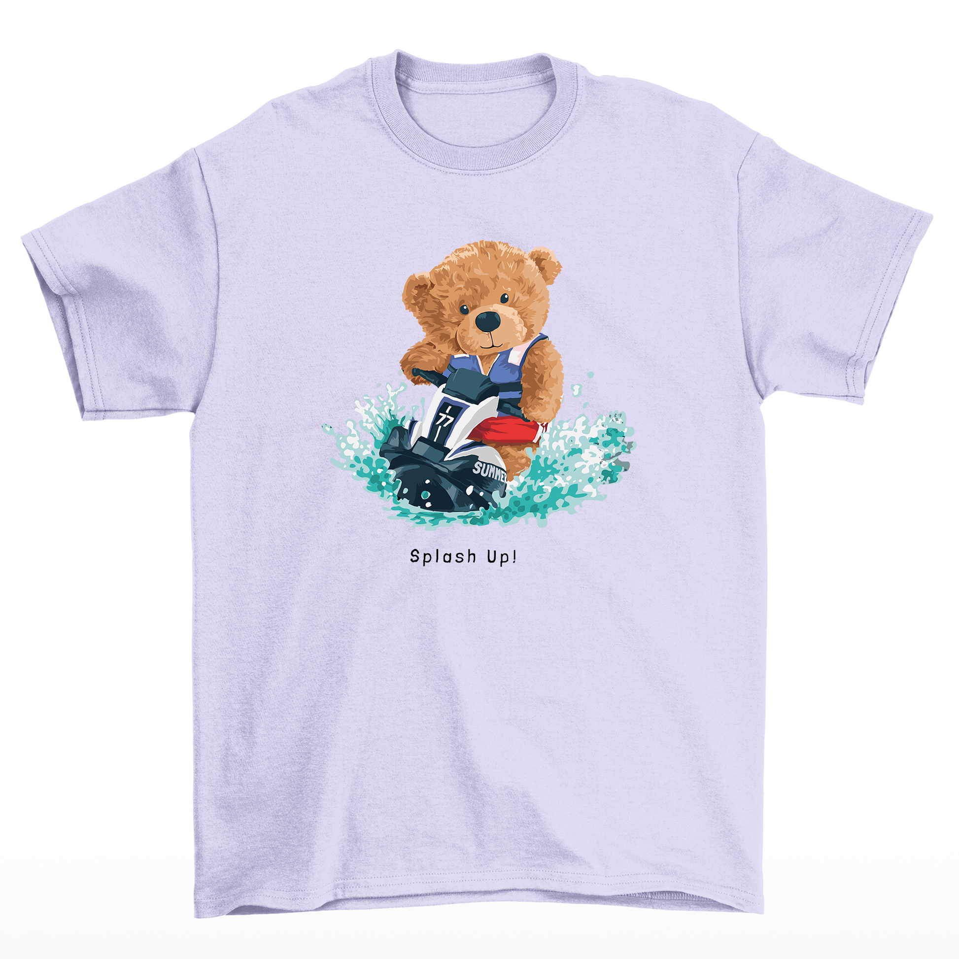 Camiseta Básica lilás Unissex Com Estampa Urso No Jet Ski