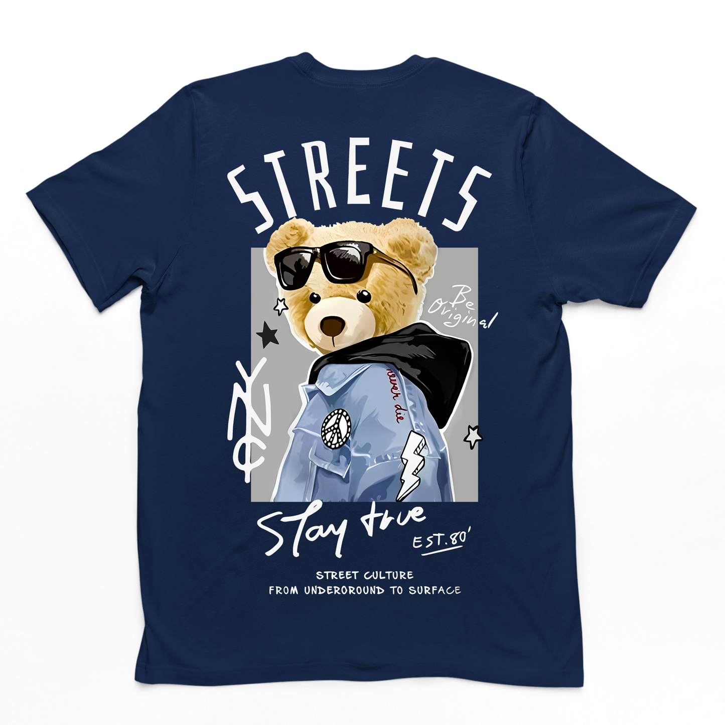 Camiseta Básica com estampa de urso streetwear Azul Marinho