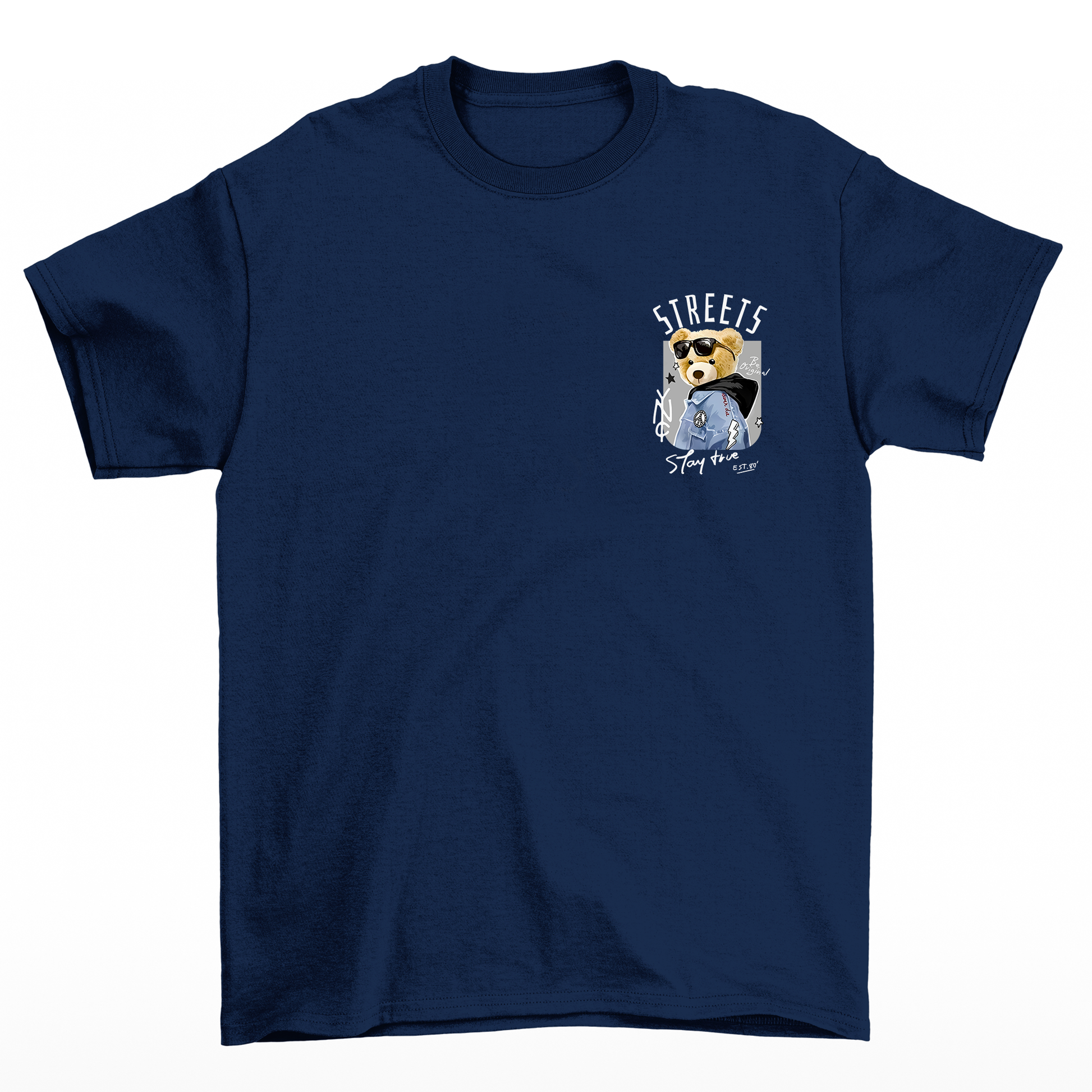 Camiseta Básica com estampa de urso streetwear Azul Marinho