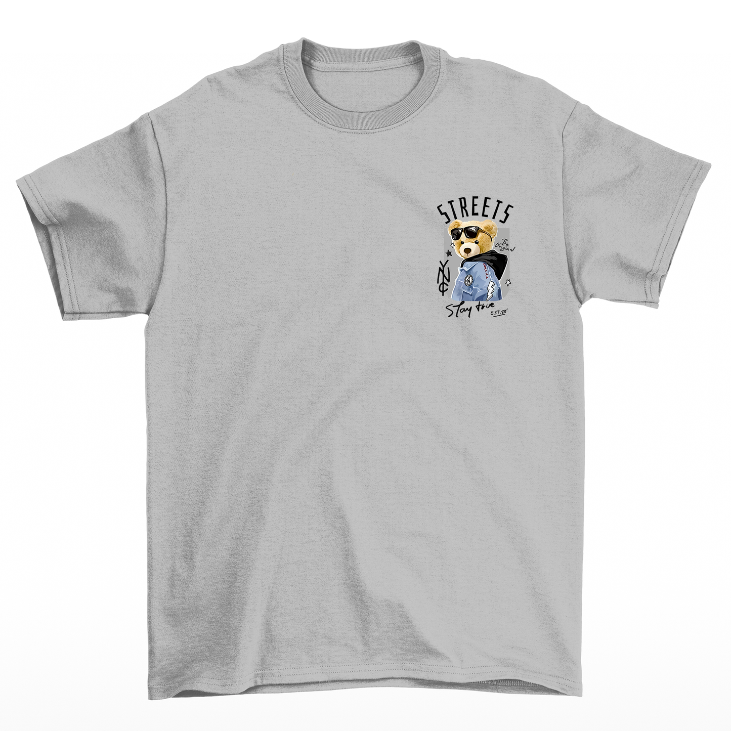 Camiseta Básica com estampa de urso streetwear Cinza