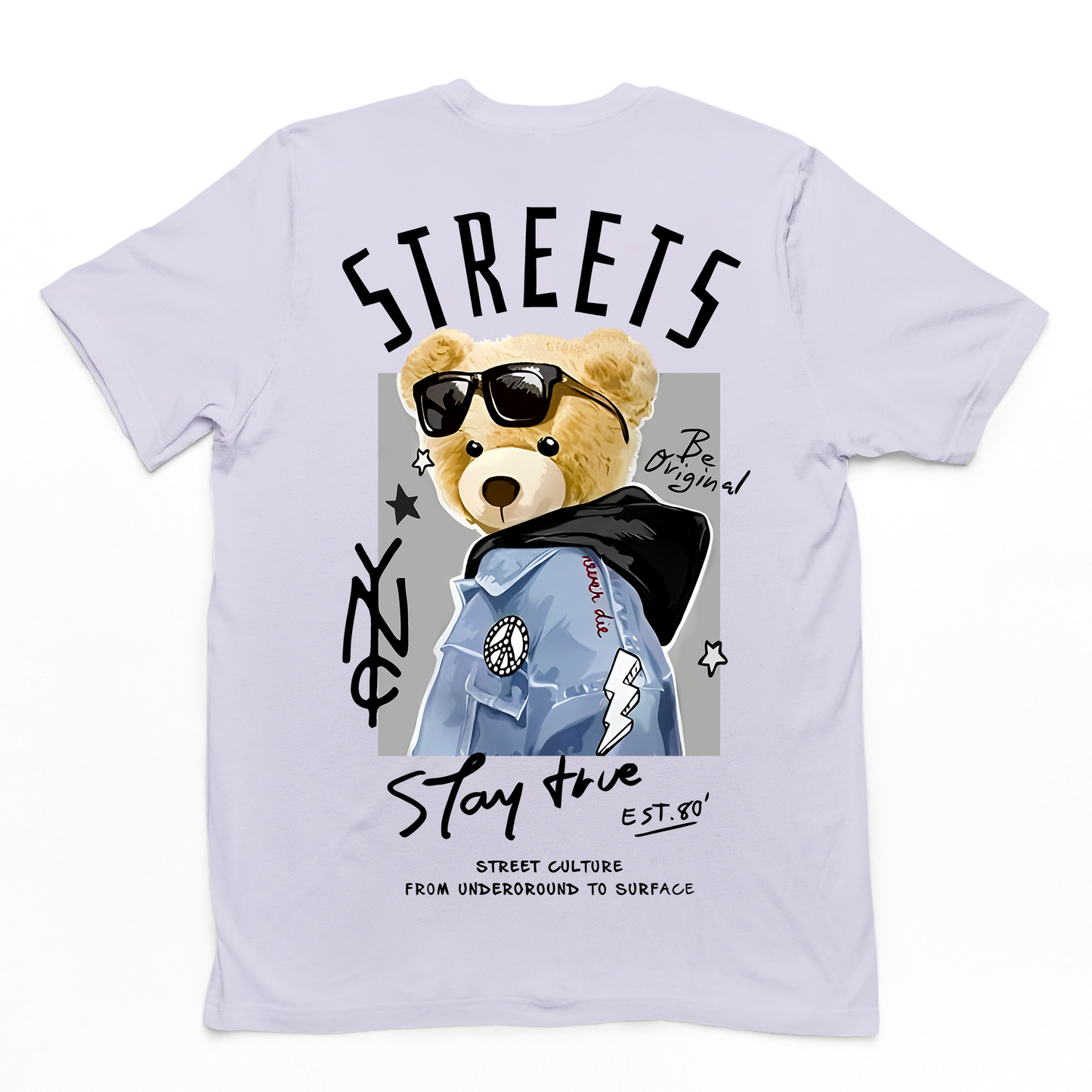 Camiseta Básica com estampa de urso streetwear Lilás