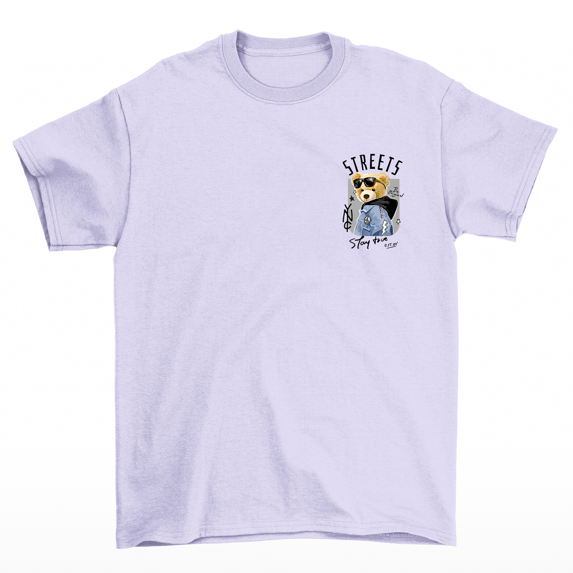 Camiseta Básica com estampa de urso streetwear Lilás