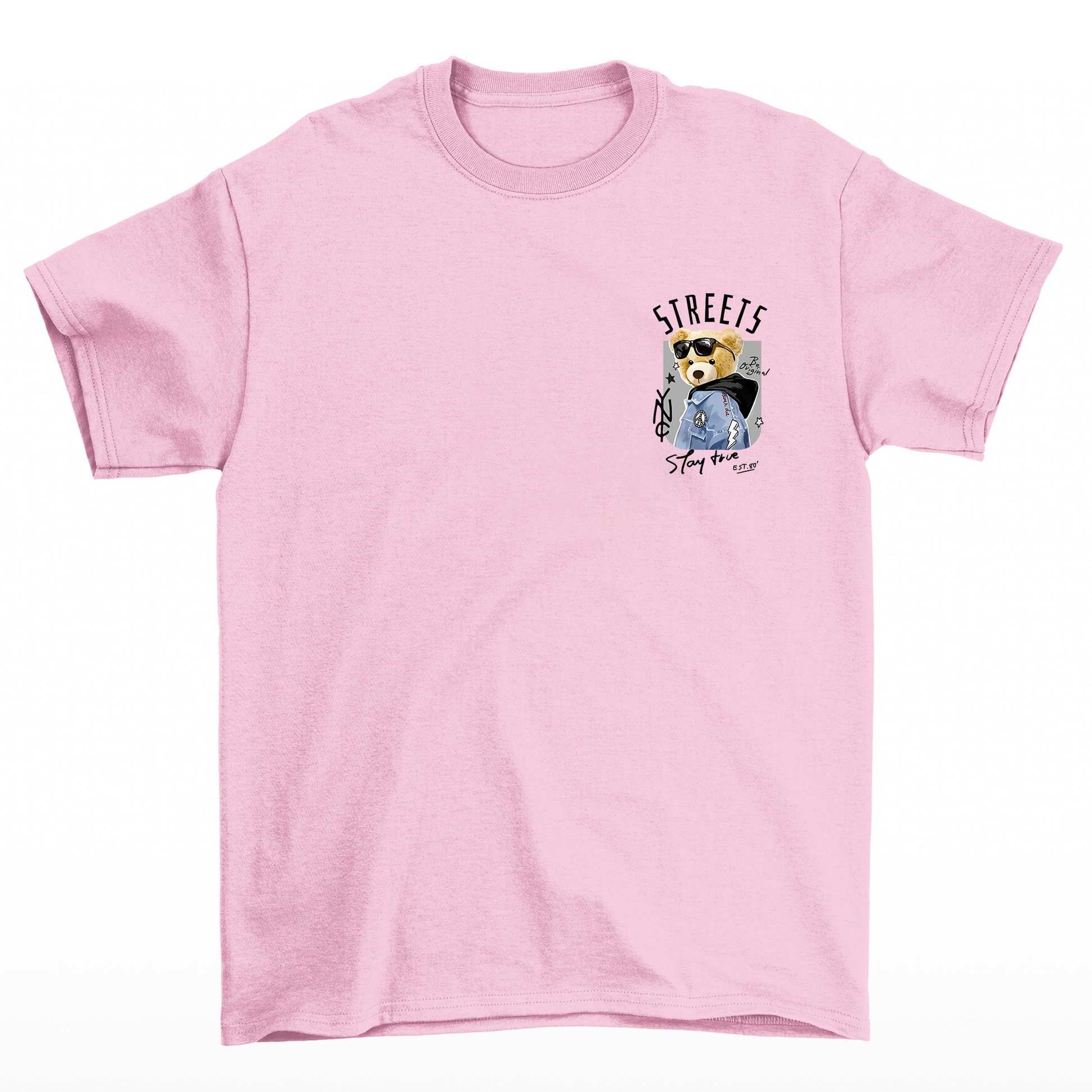 Camiseta Básica com estampa de urso streetwear Rosa Bebê