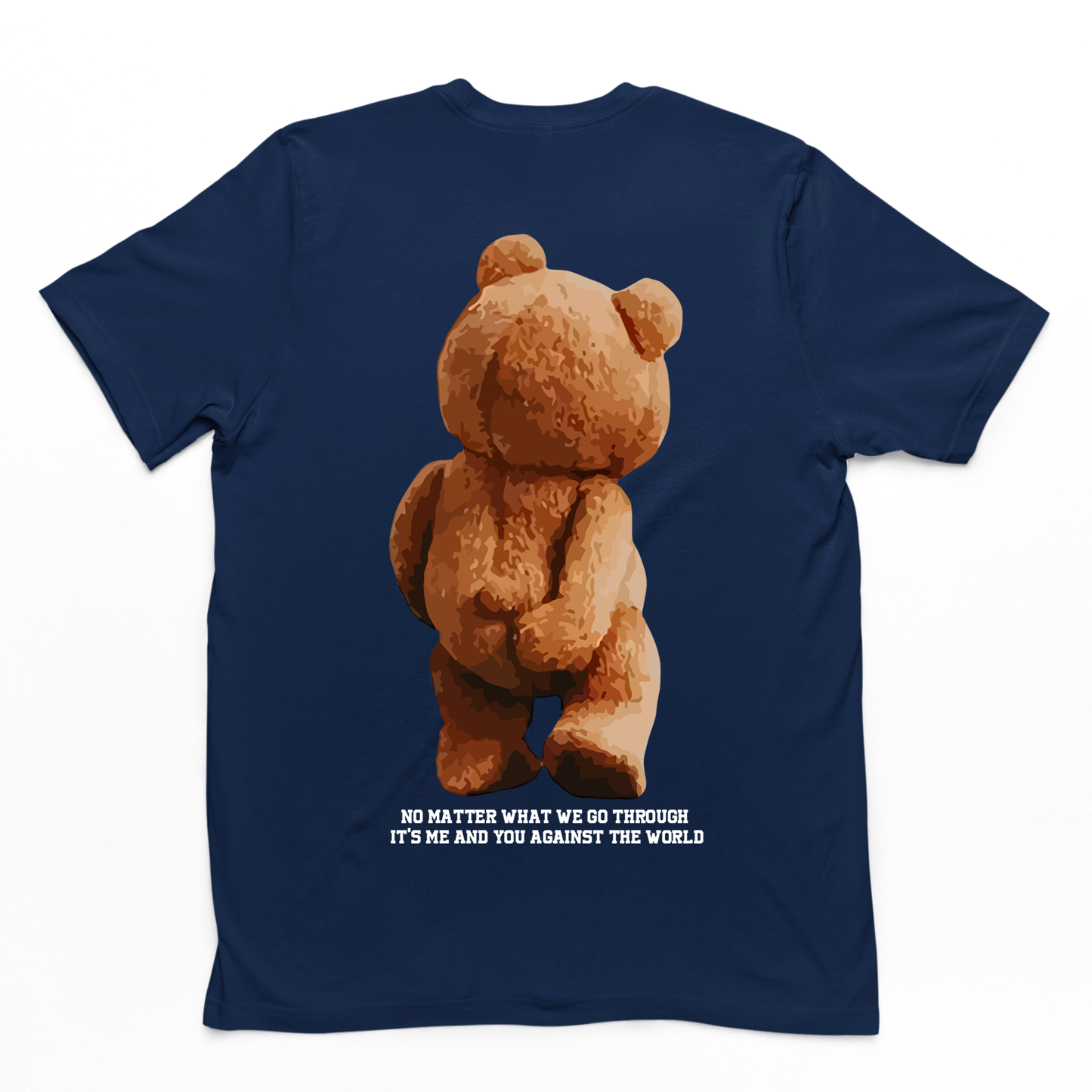 camiseta básica azul marinho com estampa ursinho engraçado