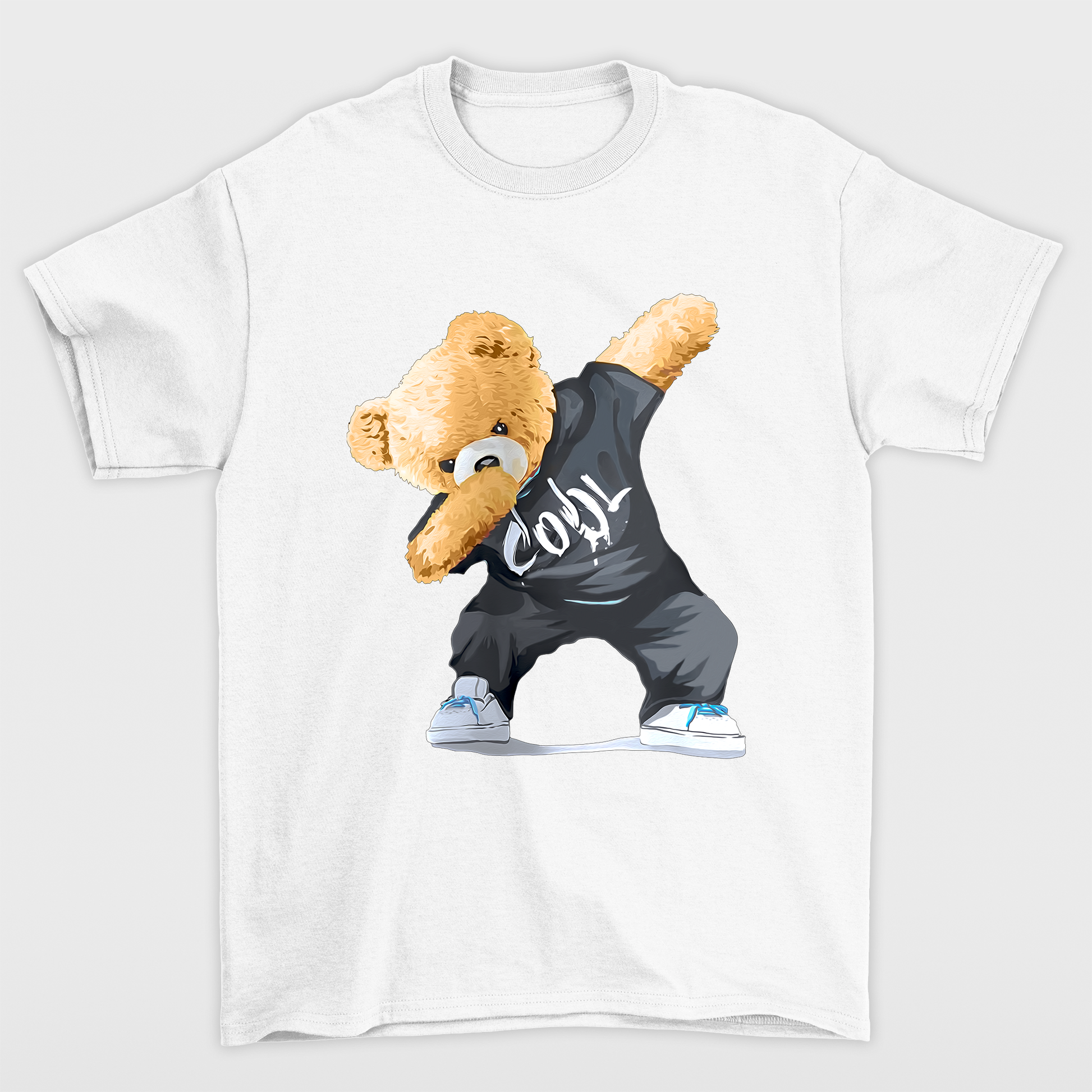 camiseta básica branca estampa urso dab