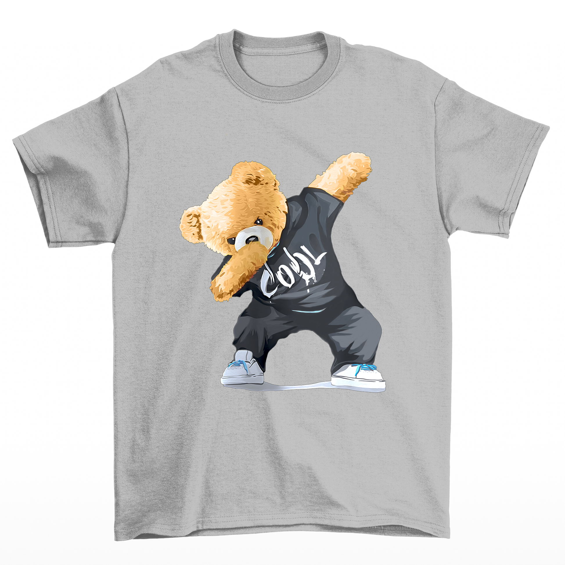 camiseta básica cinza estampa urso dab