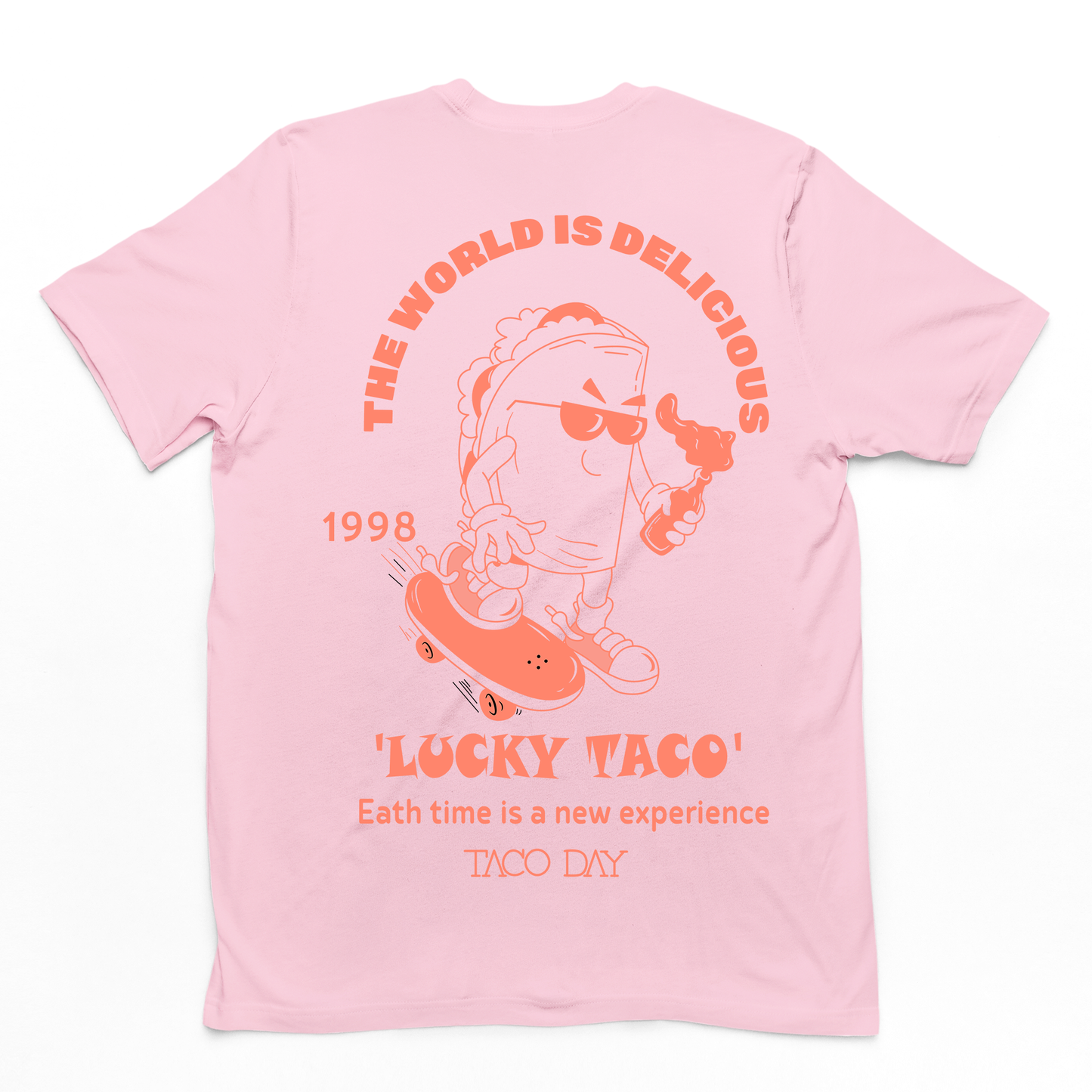 Camiseta Básica The World Is Delicious Lucky Taco - rosa bebê