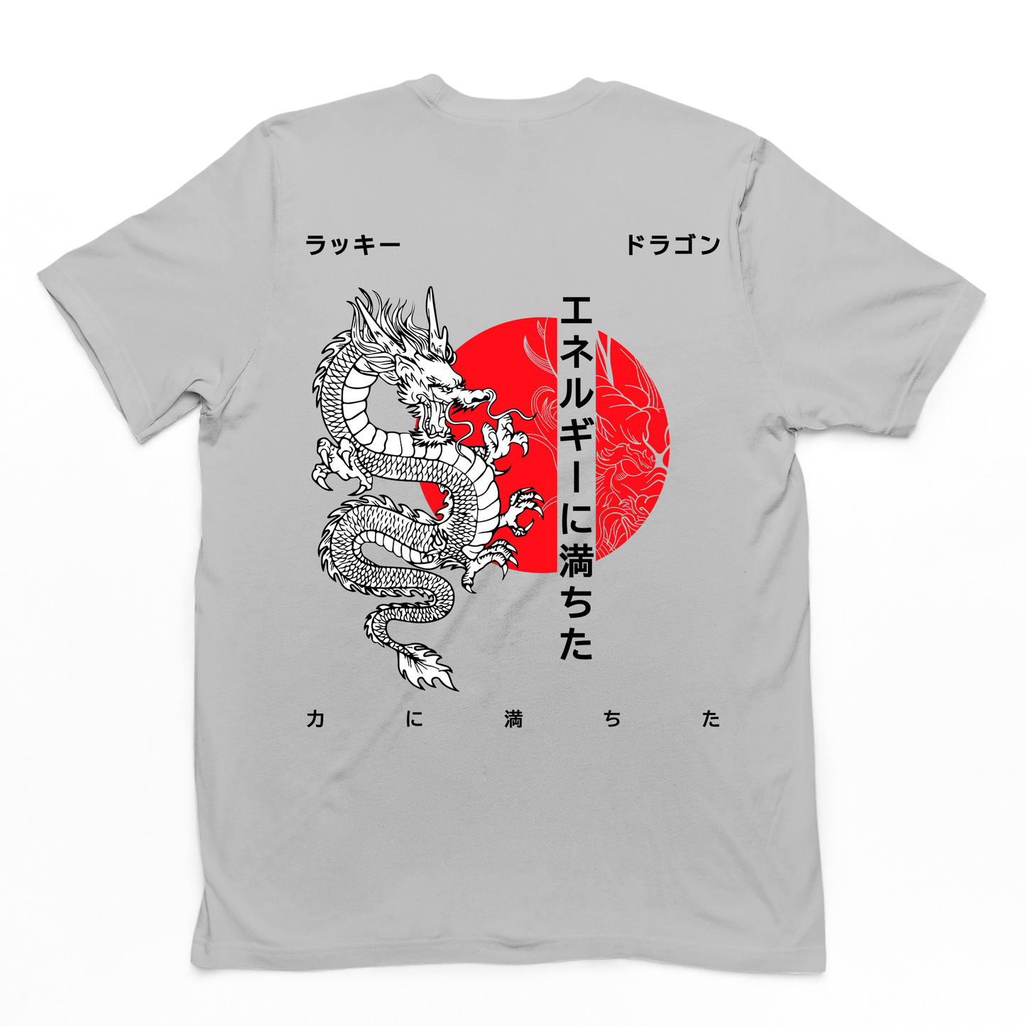 Camiseta Básica Unissex cinza Com Estampa Dança Do Dragão japones oriental