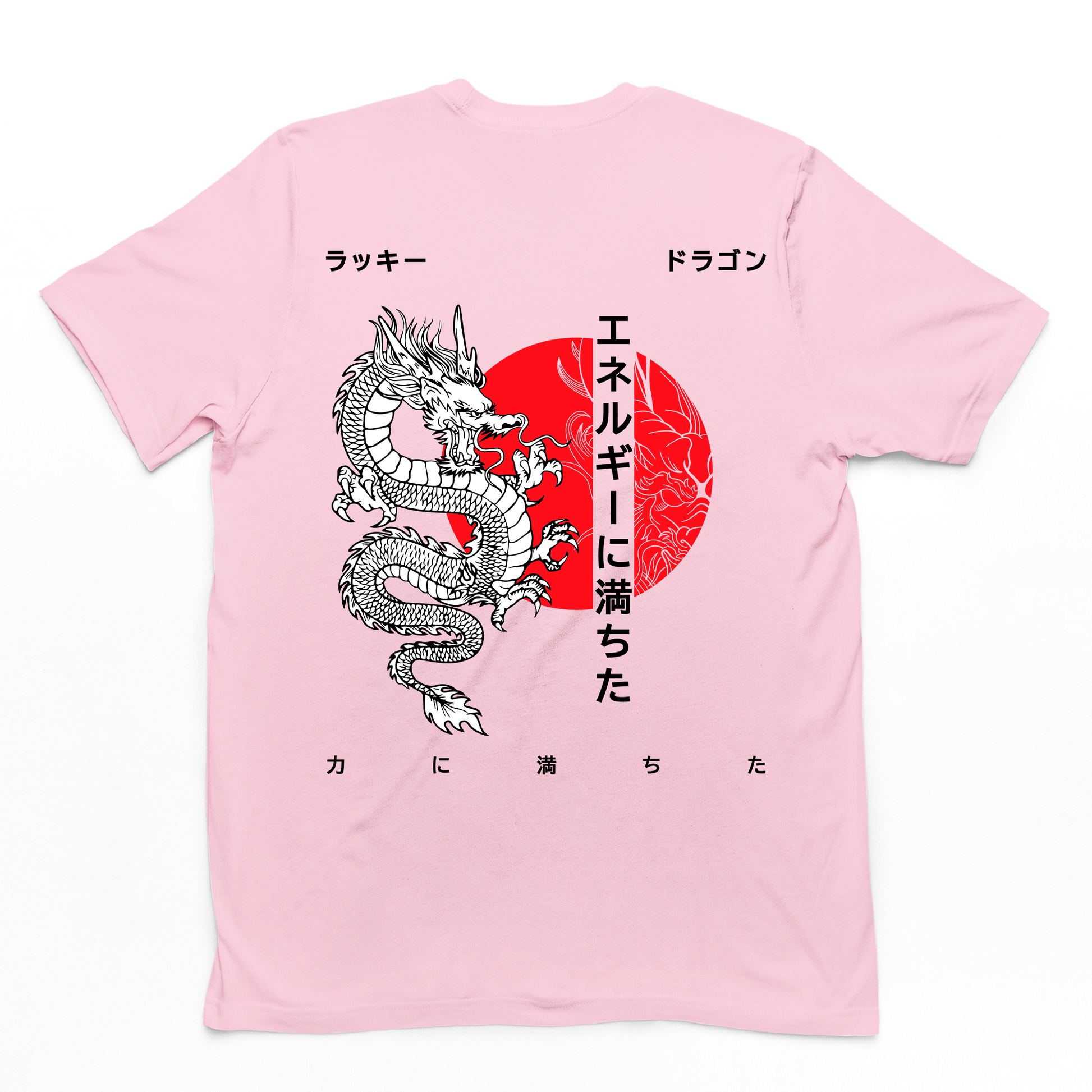 Camiseta Básica Unissex rosa Com Estampa Dança Do Dragão japones oriental