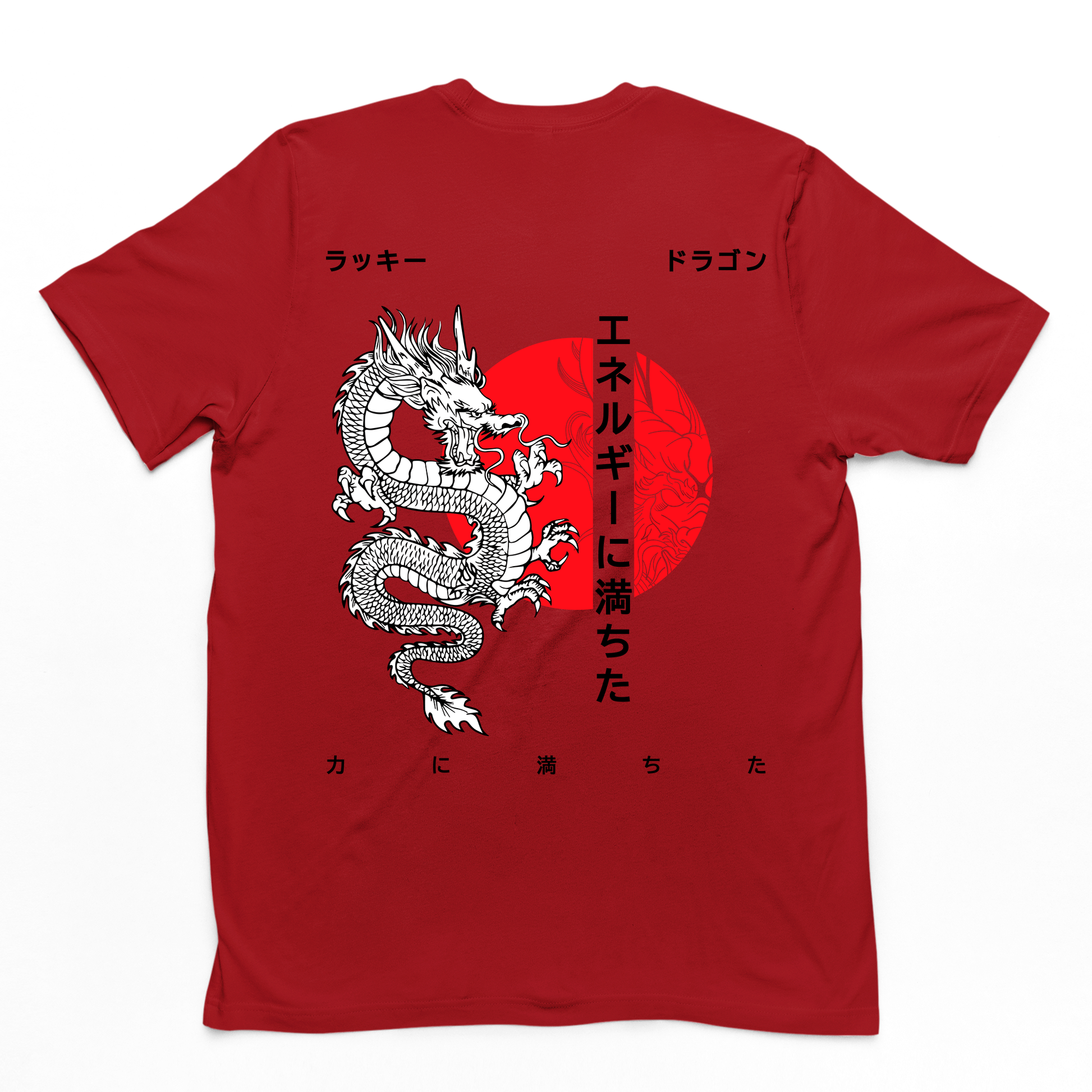 Camiseta Básica Unissex vermelho Com Estampa Dança Do Dragão japones oriental