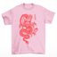 camiseta básica streetwear rosa com estampa dragão japonês