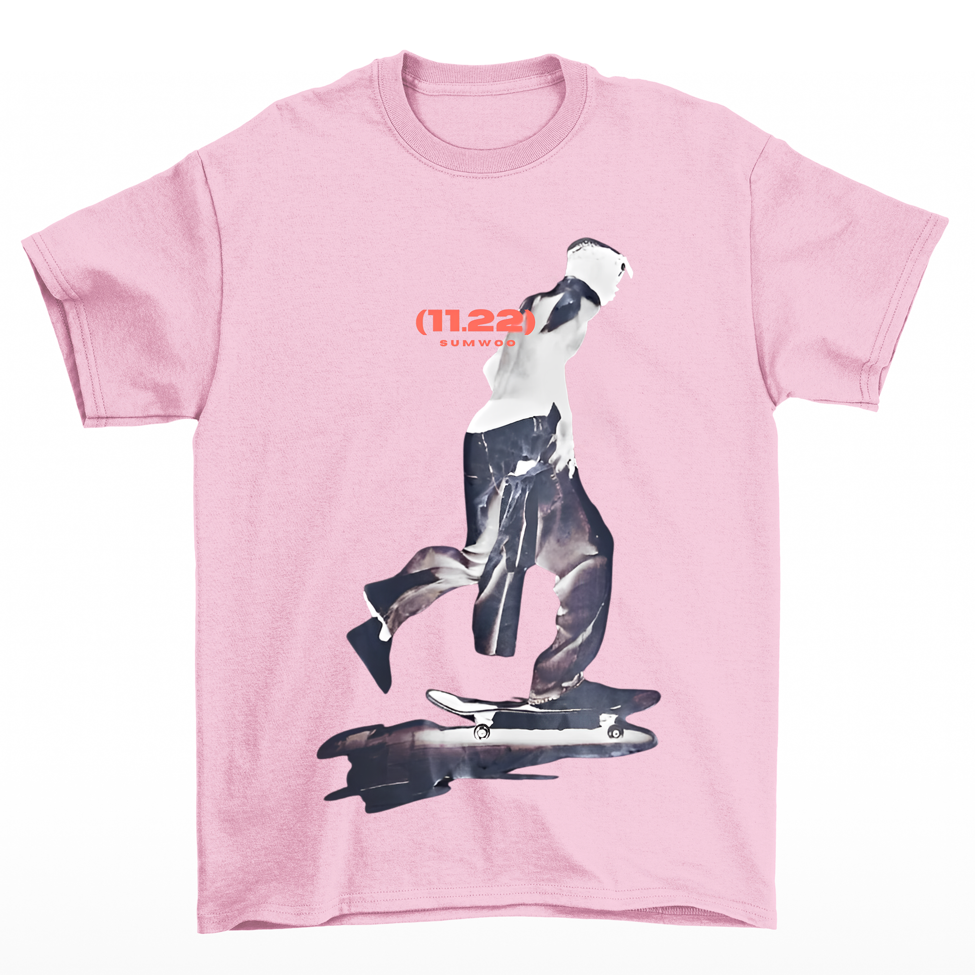 Camiseta Básica Unissex Com Estampa Homem Andando De Skate- Rosa bebe