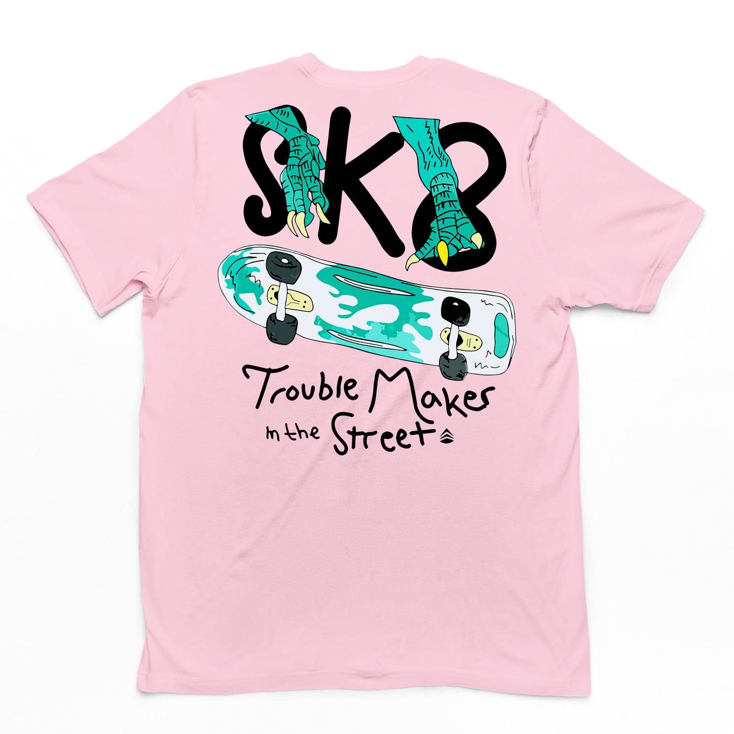 Camiseta Básica Unissex Com Estampa SkateBoard- Rosa bebe