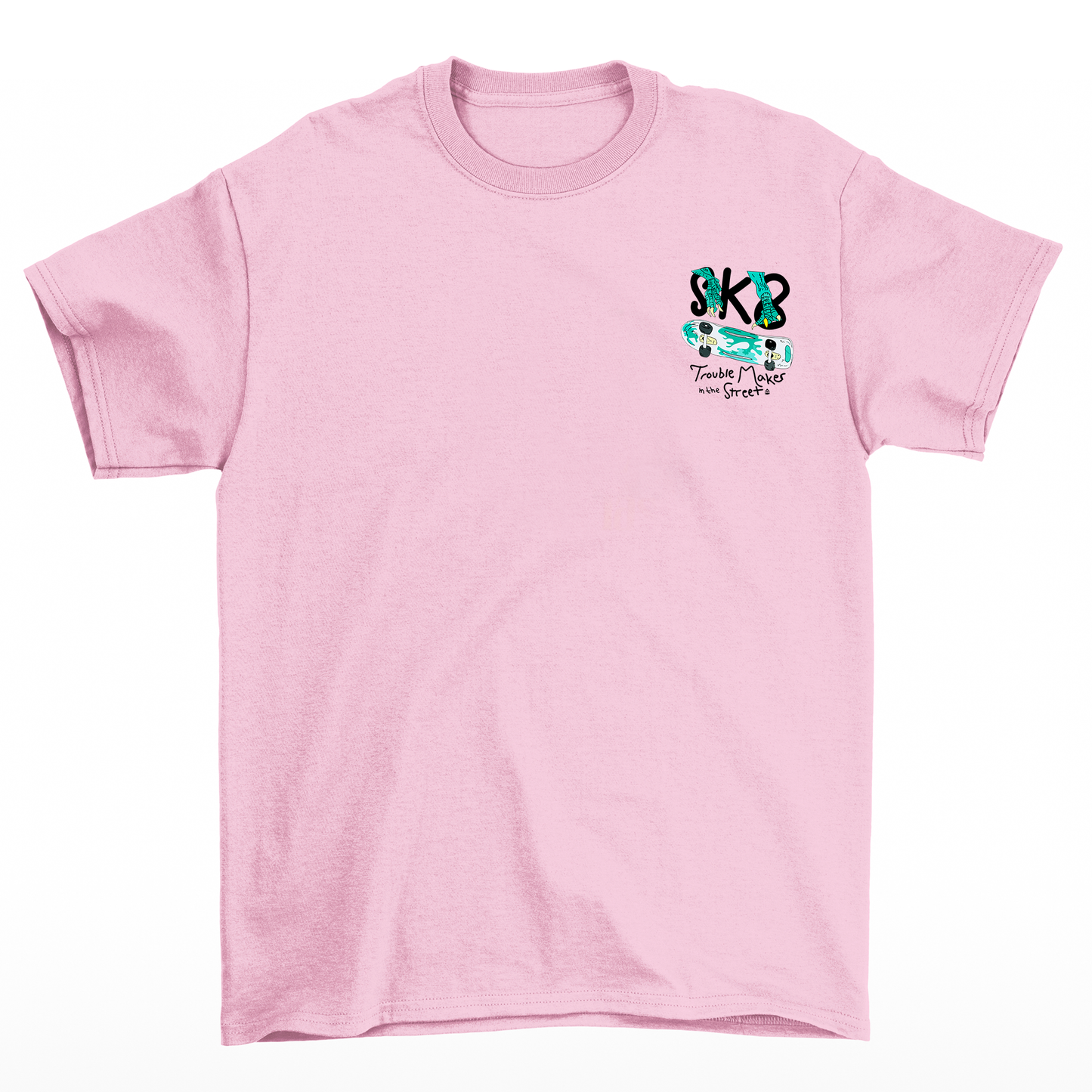 Camiseta Básica Unissex Com Estampa SkateBoard- Rosa bebe