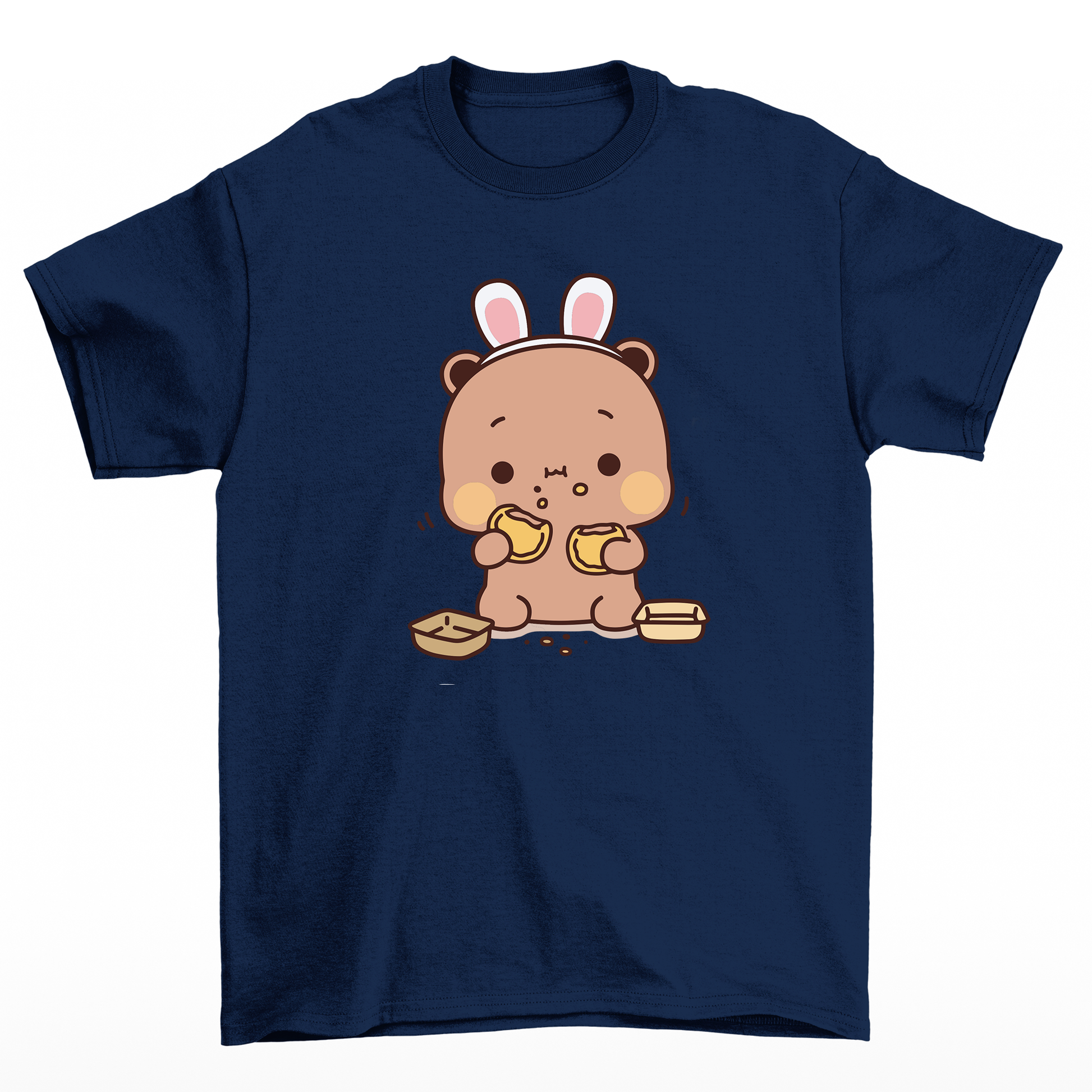 Camiseta básica azul marinho com estampa Panda comendo - Azul Marinho