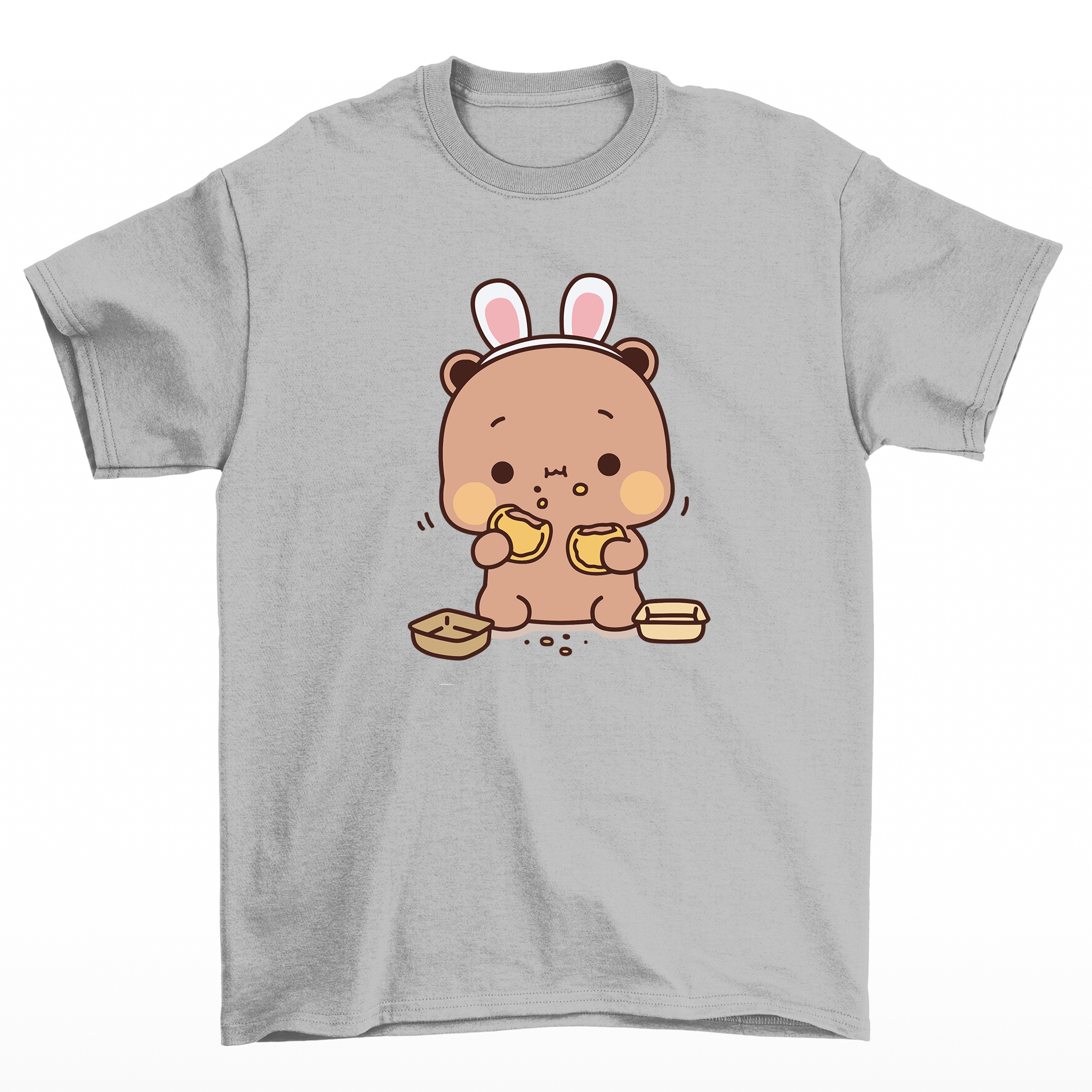 Camiseta básica cinza com estampa Panda comendo - Cinza