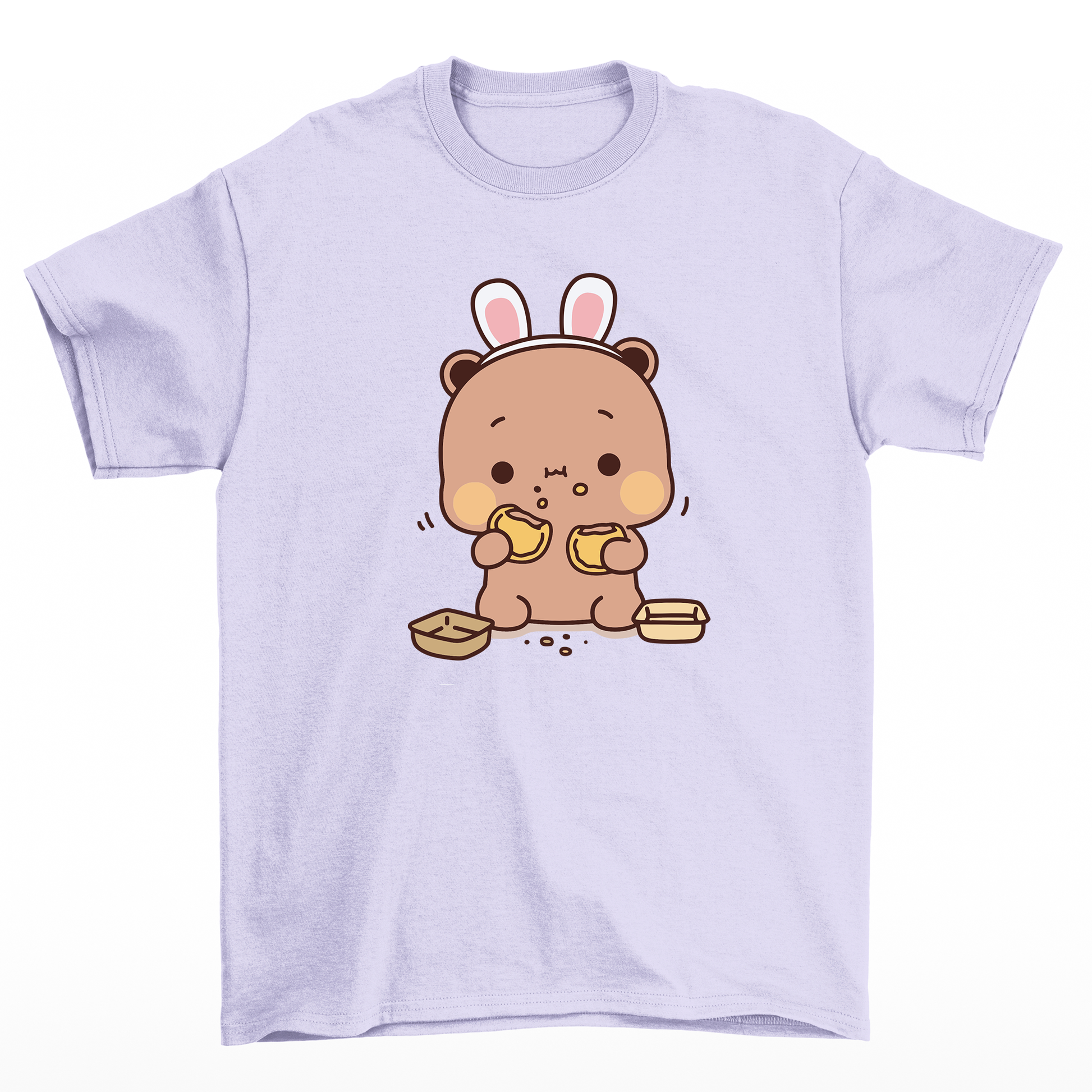 Camiseta básica lilás com estampa Panda comendo