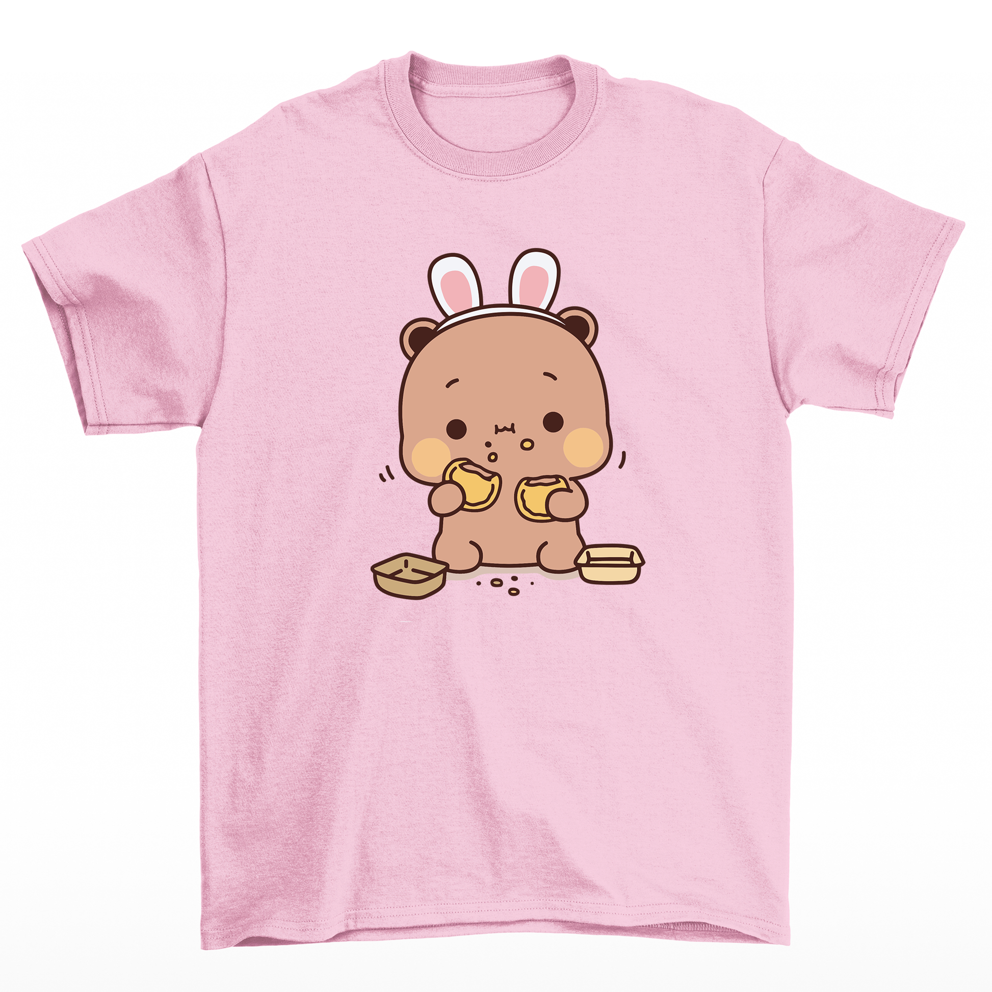 Camiseta básica rosa bebê com estampa Panda comendo - Rosa Bebê