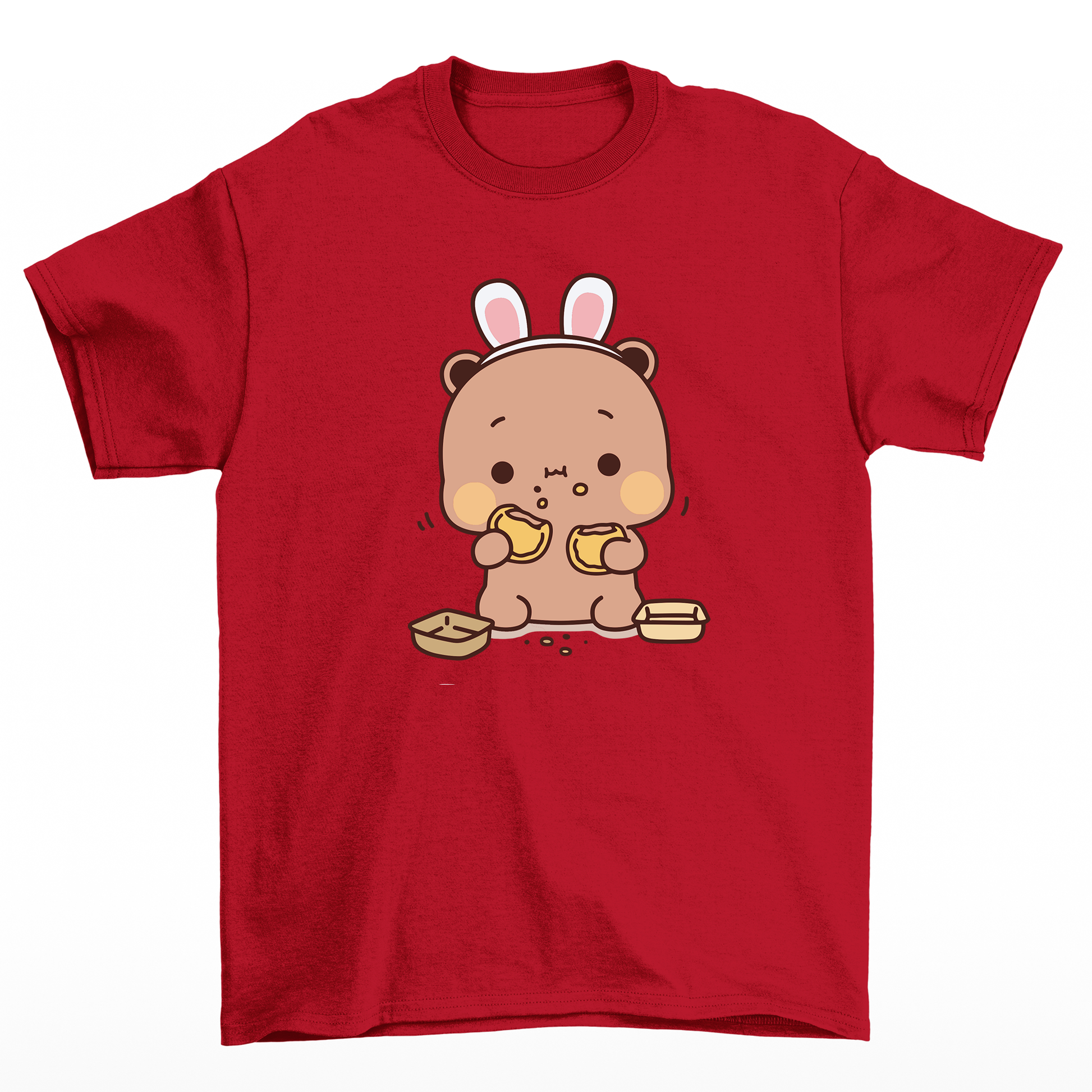 Camiseta básica vermelho com estampa Panda comendo