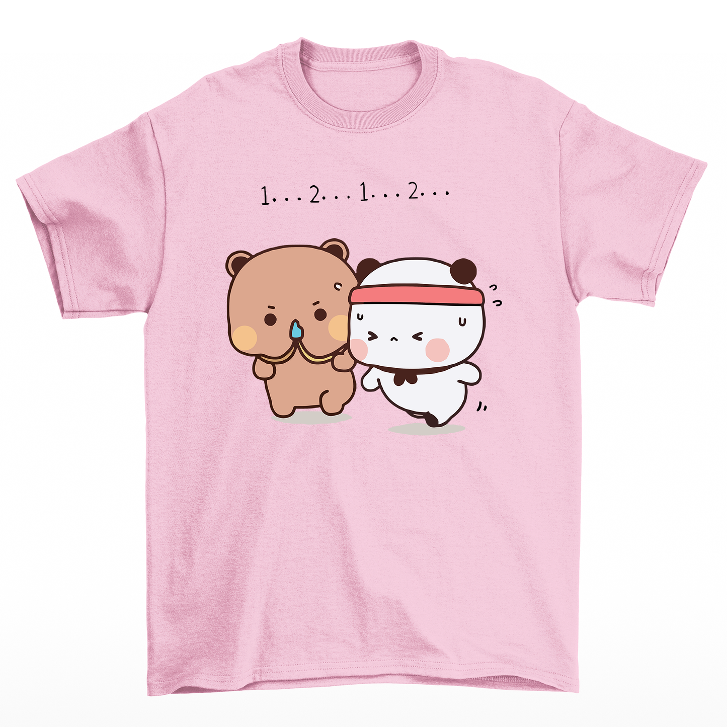 Camiseta básica rosa bebê com estampa panda exercício 