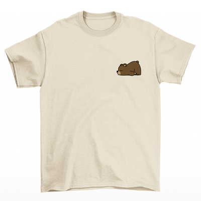 camiseta básica Pérola com estampa de urso dormindo 