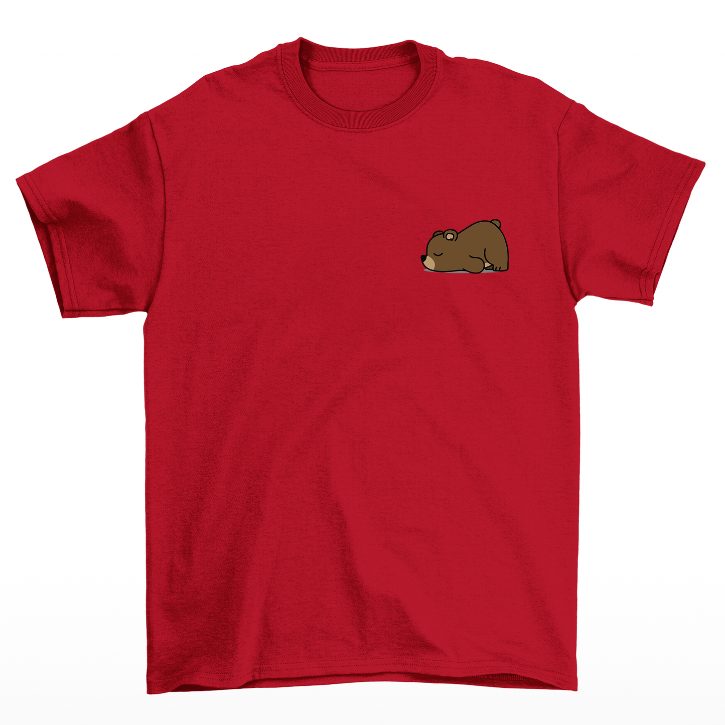 camiseta básica vermelha com estampa de urso dormindo 