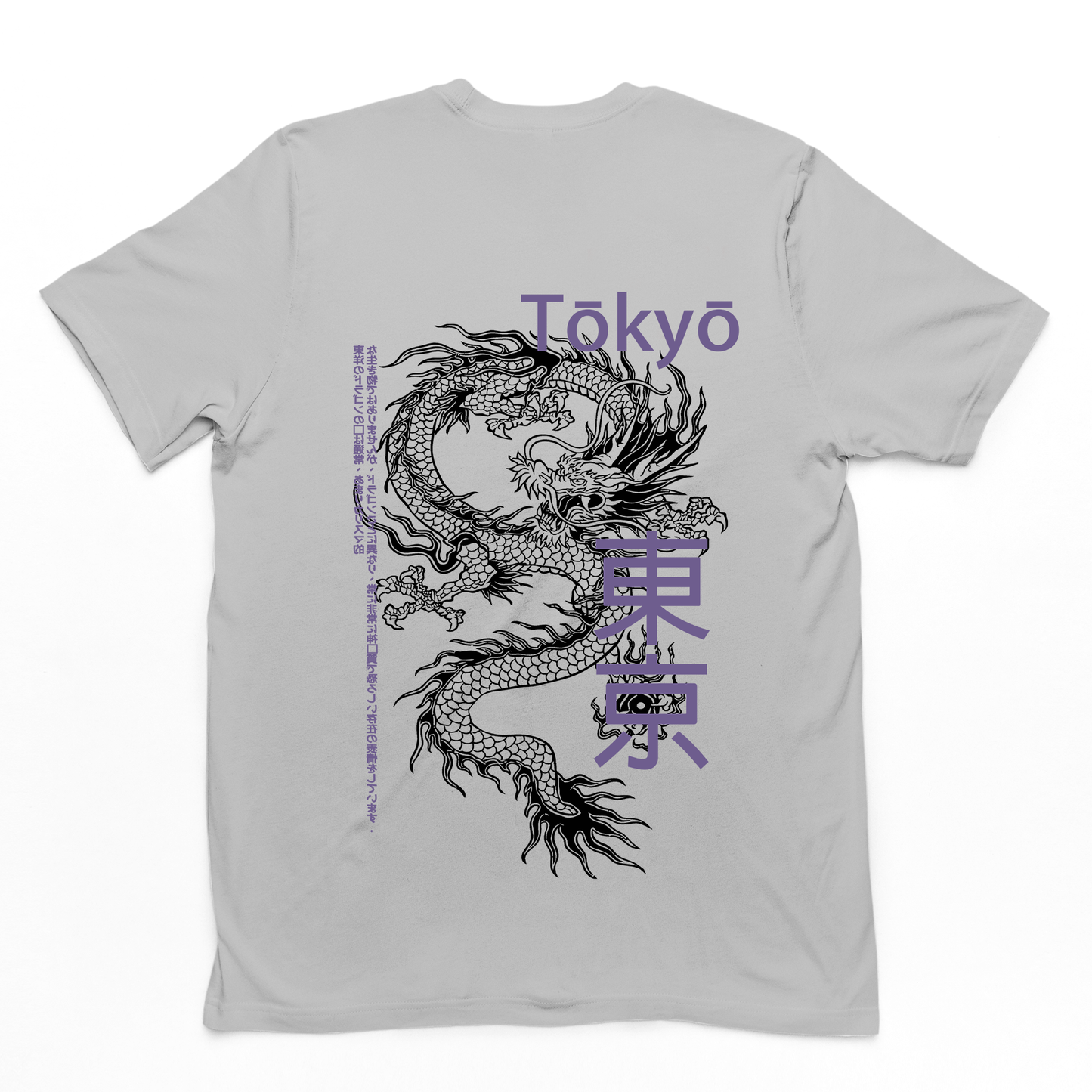 Camiseta streetwear básica cinza costas estampa de dragão oriental japones chines Tokyo