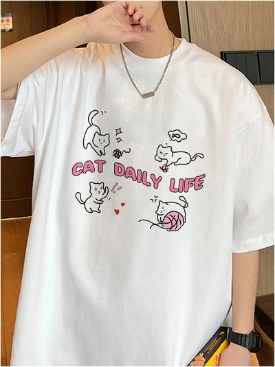 Camiseta Básica Unissex Com Estampa Gatinho Brincando