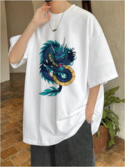 Camiseta Básica Unissex Dragon Print Japonêse