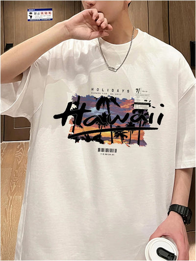 Camiseta Básica Unissex Com Estampa  Hawaii Por Do Sol