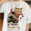 Camiseta Básica Unissex Com Estampa Gato Japonês Comendo Peixe