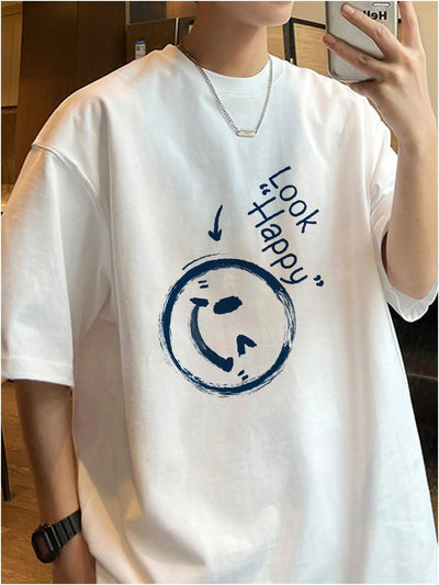 Camiseta Básica Com Estampa Rosto Feliz