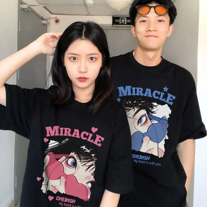 Camiseta Básica Casal Estampa Menina E Menino Estilosos