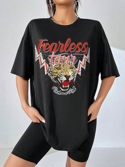 Camiseta Básica Feminina Com Estampa Tigre Feroz