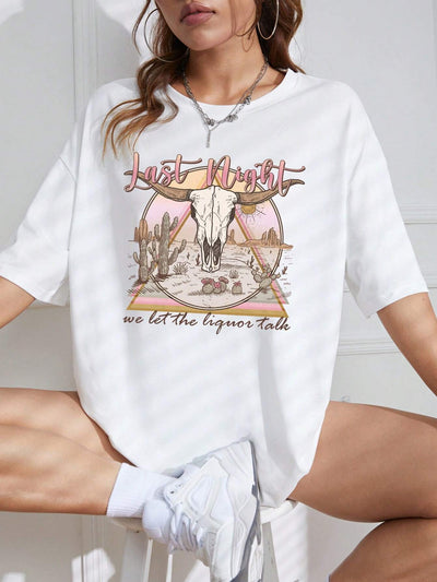 Camiseta Básica FEminina Com Estampa Deserto Cabeça De Touro