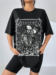 Camiseta Básica Feminina Valentine Skeleton Romance