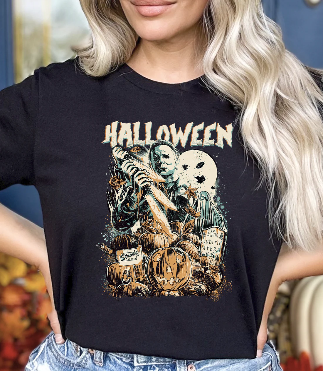 Camiseta Básica Com Estampa Halloween Myers