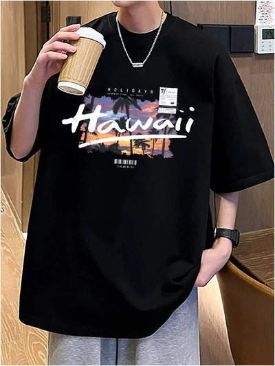 Camiseta Básica Unissex Com Estampa Hawaii Por Do Sol