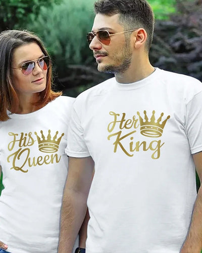 Camiseta Básica Casal Estampa Coroa De Rei E Rainha