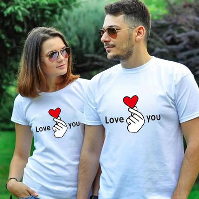 Camiseta Básica Casal Estampa Coração Coreano Amo Você