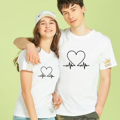 Camiseta Básica Casal Estampa Batimentos Cardíacos Rei E Rainha