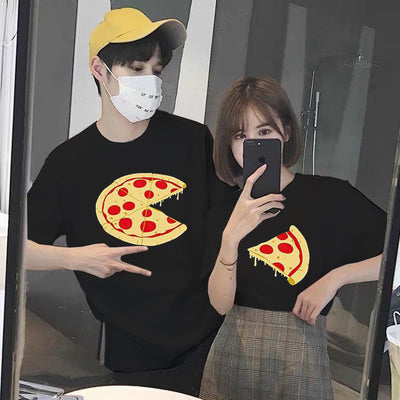 Camiseta Básica Casal Estampa Pac Man Pizza