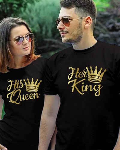 Camiseta Básica Casal Estampa Rei E rainha