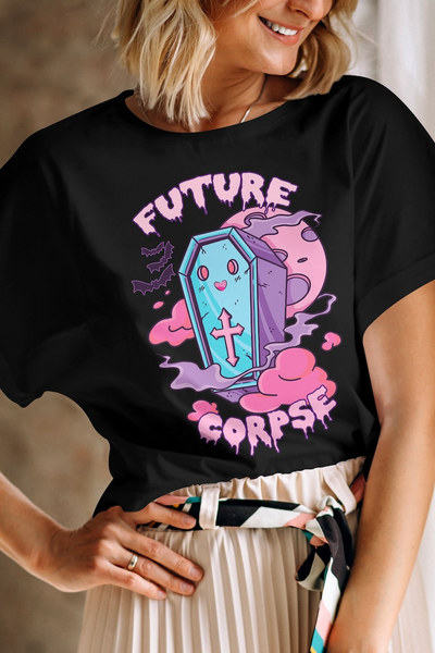 Camiseta Básica Com Estampa Halloween Caixão Feliz