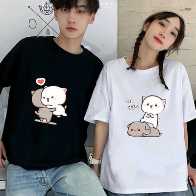 Camiseta Básica Casal Estampa Casal De Gatinhos